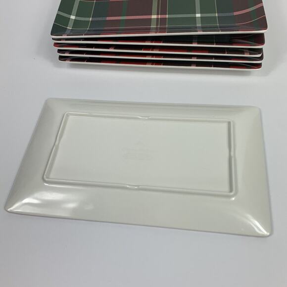 TOMMY BAHAMA Red Tartan Plaid Christmas Melamine Appetizer Snack Plate Set of 6 - Picture 5 of 7
